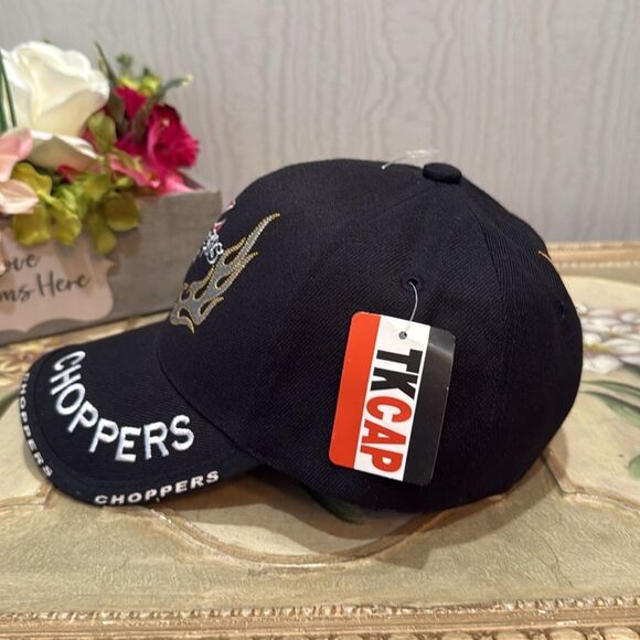 Choppers Flames Embroidered Cap Hat Adjustable Black NWT - Picture 4 of 14